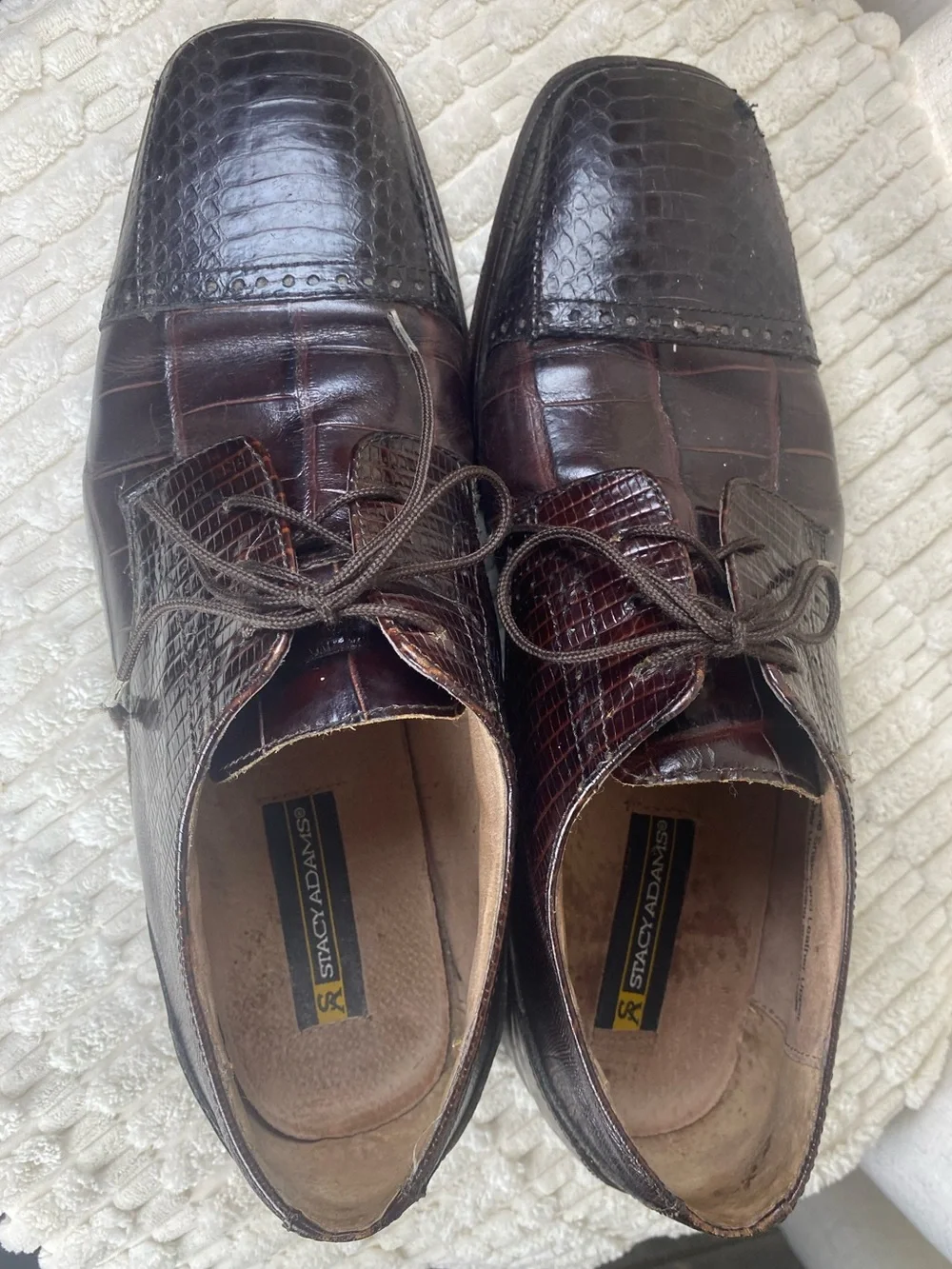 Stacy Adams Brown Genuine Exotic Snakeskin Crocodile Print Leather Oxfords 11.5M